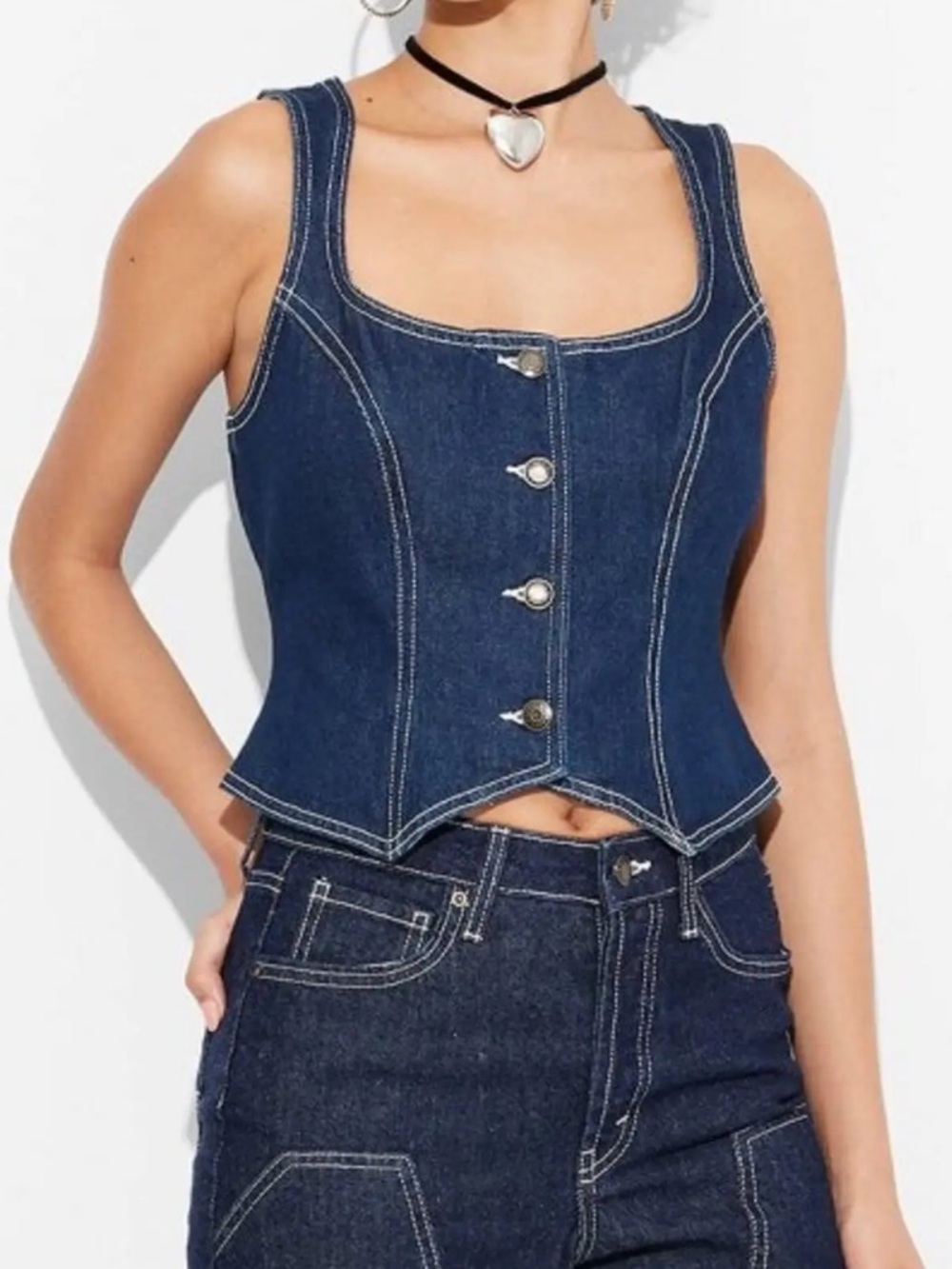 Wild Fable Dark Denim Vest Button Front Fitted Boho Western Size Small